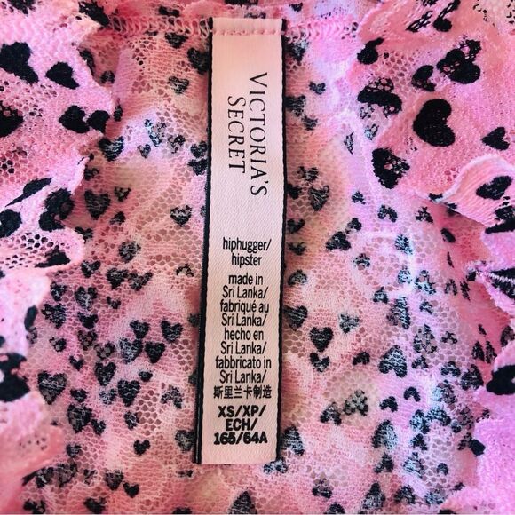 New Victoria Secret Pink & Black Floating Heart Lace Hip huggers XS - Picture 2 of 4